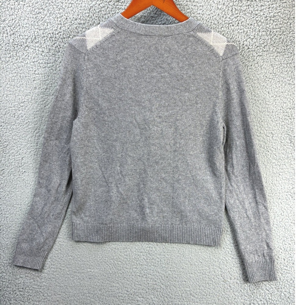 Lands End Argyle V-Neck Cardigan Sweater Womens M 10-12 Gray Wool Blend Preppy - Picture 9 of 10